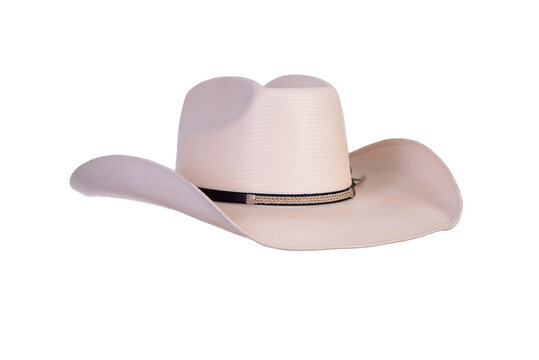 cowboy style hat straw hat with black ribbon isolated on white background, straw hat for women and men head protection