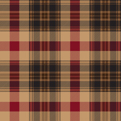 Brown and red tartan plaid. Scottish pattern fabric swatch close-up. 