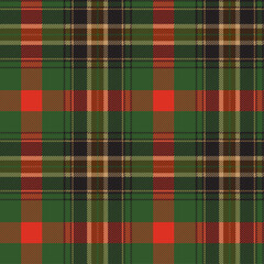 Green and red tartan plaid. Scottish pattern fabric swatch close-up. 