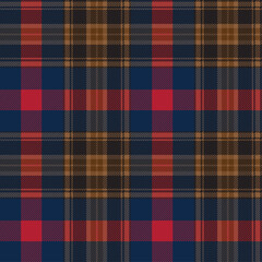 Red, blue and brown tartan plaid. Scottish pattern fabric swatch close-up. 