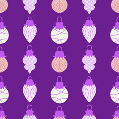 Cartoon winter toys seamless Christmas tree balls pattern for wrapping paper and fabrics and kids clothes print