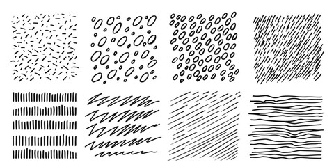 Pattern, texture, line hand drawn. Hatch drawing pen ink and crosshatch draw pencil sketch. Doodle scratch style. Black shape isolated on white background. Vintage graphic design. Vector illustration