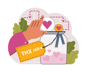 Gratitude. Grateful and thankful characters. Charity and volunteer