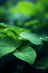 Natural green leaves in dewdrops