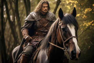 Medieval Warrior in Armor Riding a Horse