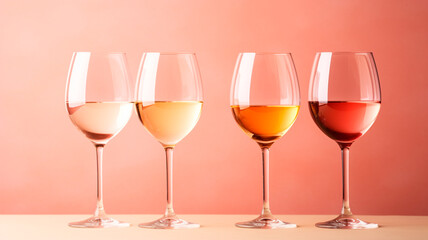 glasses with wine on a pink background