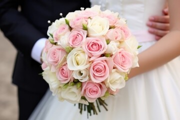 Obraz na płótnie Canvas Wedding bouquet of white and pink roses
