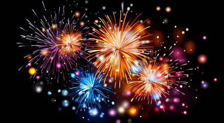 Explosão de fogos de artifício sinalizando a chegada do novo ano. - obrazy, fototapety, plakaty