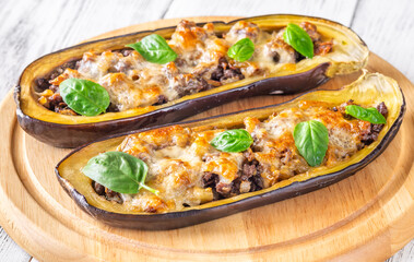 Sausage stuffed eggplant