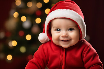 Generative AI closeup picture adorable little baby toddler age wearing first christmas time costume