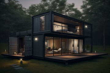 Optimizing compact spaces, repurposing containers to construct eco-friendly homes. Generative AI