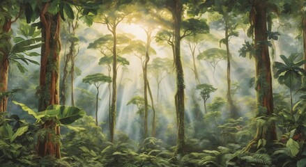 Dipterocarp Forest Scene Illustration Dipterocarp Forest Background Forest Wallpaper Tropical Background Landscape Background Ai Generative