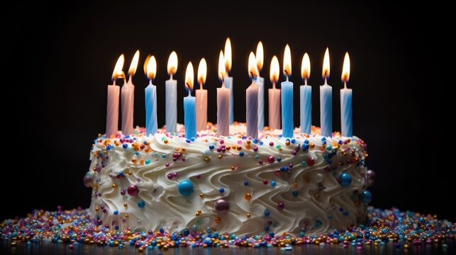 birthday cake covered in candles for a surprise party generative ai