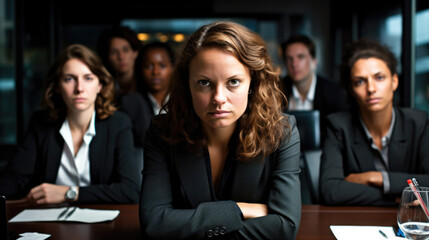 Confident expression of a businesswoman during a discussion in a boardroom generative ai