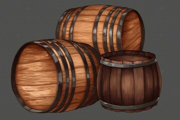 Transparent background wooden barrels illustration. Generative AI