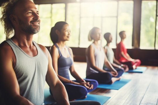 People in yoga class relaxing