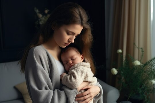 Postnatal depression and stressful motherhood concept