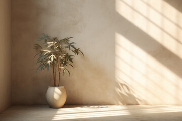 Minimalist terracotta background. flower plant pots vase. Wall scene mockup product for showcase. Promotion background.