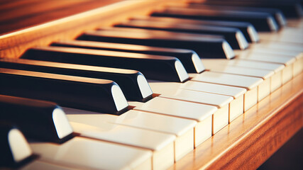 Piano keys close-up. Musical instrument.