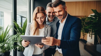 couple reviewing property listings on a tablet with a realtor generative ai