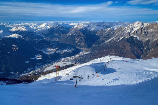 Panoramic view of Bormio and the Upper Valtellina Valley, Italy