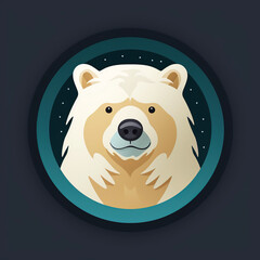 round logo emblem symbol with a polar bear head on black background