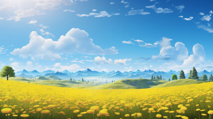 Golden Whispers  A Field of Dandelions Melding with the Azure Sky