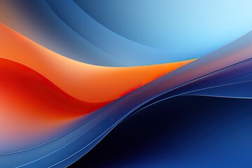Generative AI illustration of modern abstract gradient of deep blue and orange with smooth curved solid geometric shape over blue background