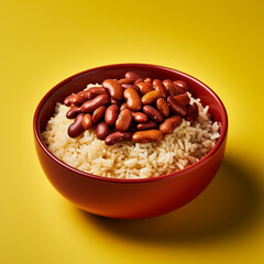 beans in a brown bowl with rice and seasonings created with Generative Ai