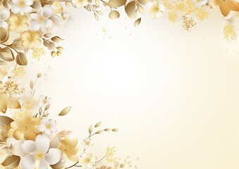 Golden wedding invitation card background, floral ornaments with copy space for text, ai generated