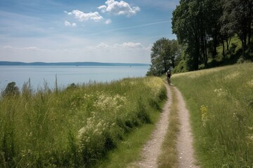 Fototapeta na wymiar Cycling by Lake Constance. Generative AI