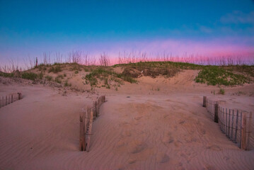 Sunrise on sandhills in Outer Banks North Carolina