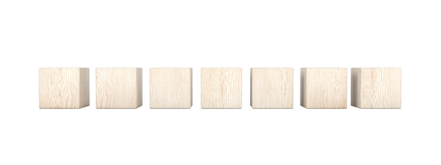 Seven wooden blocks. Isolated. 3d illustration.