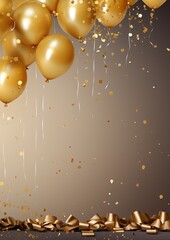 Party invitation card background with golden balloons, free copy space for text