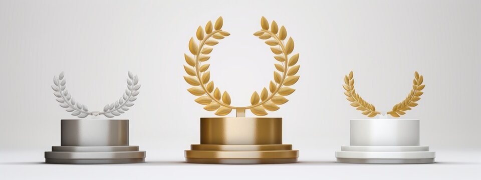 Winner award podium prize silver gold trophy win champion pedestal first stage bronze sport. Podium background winner 3d award ceremony medal platform laurel best place second third design light event