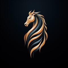 minimalistic logo emblem tattoo with horse head on a black isolated background - obrazy, fototapety, plakaty