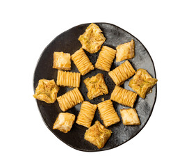 Baklava Isolated, Small Ramadan Dessert, Eastern Sweet Filo Pastries, Turkish Honey Baklawa, Oriental Desert