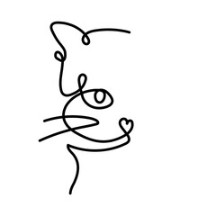 Cat face in continuous line art drawing style. Minimalist black linear sketch isolated on white background. Vector illustration