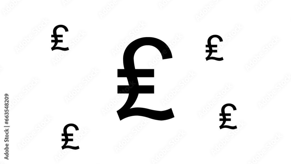 Poster zoom in and out animation the lira symbol. large black symbol in the center and four small symbols a