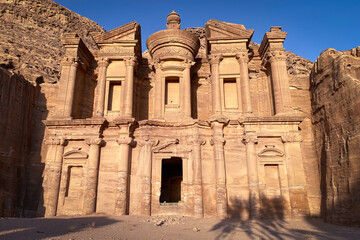 Famous Ad Deir monastery in the historic and archaeological city of Petra in Jordan