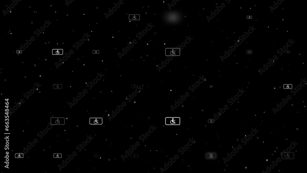Poster template animation of evenly spaced disabled road signs of different sizes and opacity. animation of