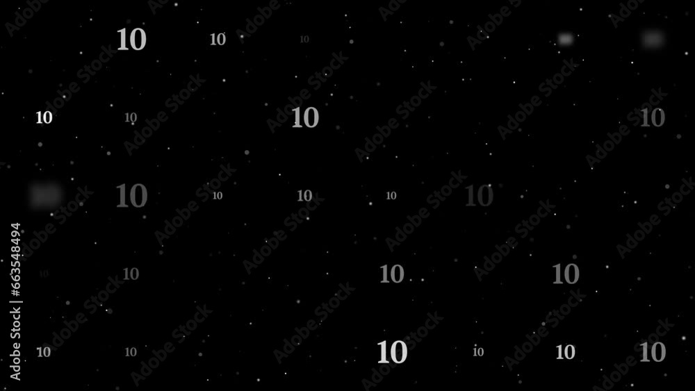 Poster template animation of evenly spaced number ten symbols of different sizes and opacity. animation of 