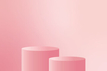 3d background products display podium scene with cylinder platform. Pink podium isolated on pink background. Vector, eps 10.
