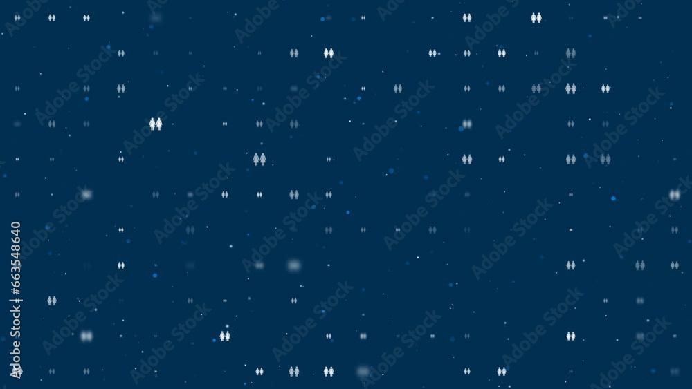 Poster template animation of evenly spaced woman with woman symbols of different sizes and opacity. animati