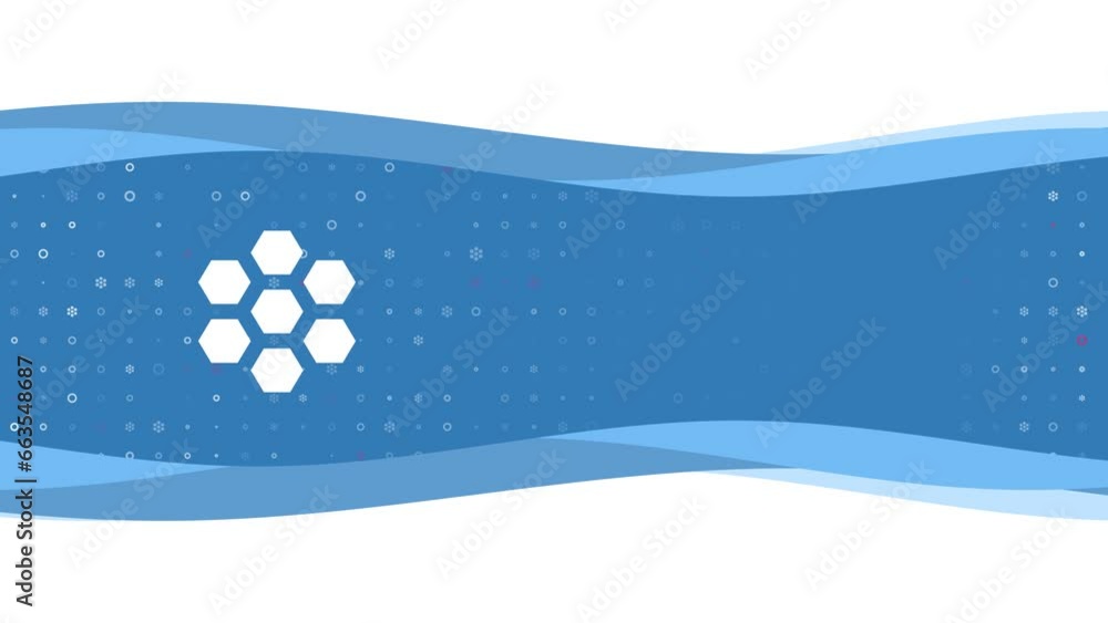 Poster animation of blue banner waves movement with white hive symbol on the left. on the background there 