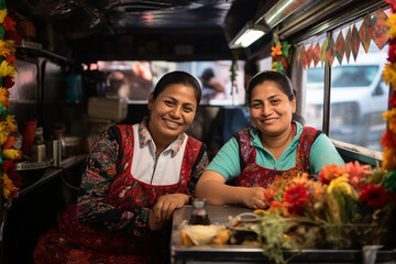 Fototapeta na wymiar Two female vendors in van
