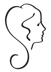 Silhouette of the profile of a beautiful woman with long hair