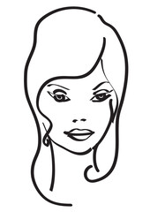 Young beautiful woman drawn with black lines 