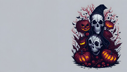 Halloween Themed Skull and Pumpkin Design - Blank Text Area