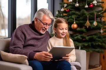 Grandfather and Granddaughter Explore the Internet